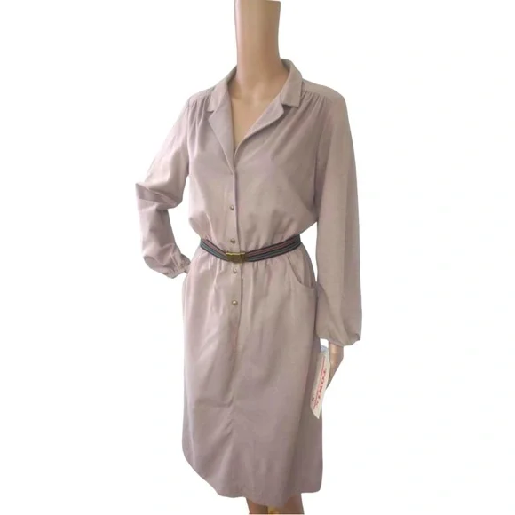 Vintage Dresses | Long Sleeve Velour Dress 70s Vintage Casual S M Toni Petite New Old Stock | Color: Cream | Size: 10p | Soulrust's Closet